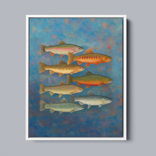Maxcorners Trout of North America Fish Art Colorful Painting Printed Framed Matte Canvas LM0101