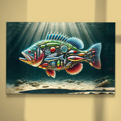 Maxcorners Fishing Enthusiast Canvas Art – Fish Made of Fishing Gear Design LM0101