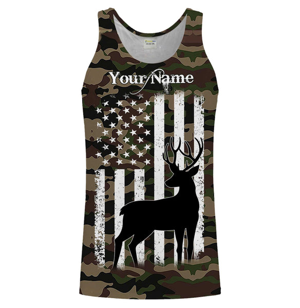 Maxcorners Deer Hunting America Flag Camo Custom Name Shirt 3D All Over Printed Clothes