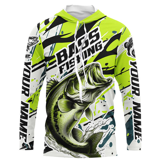 Maxcorners Personalized Largemouth Bass Fishing Jerseys, Bass Fishing Camo Long Sleeve Fishing Shirts | Green LM0201