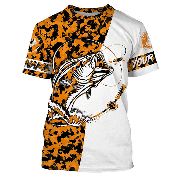 Maxcorners Orange Camo Halloween Bass Fishing Customize Name 3D Shirts