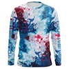 Maxcorners Red, White, Blue Tie Dye Camo Custom Long Sleeve Fishing Shirts, Patriotic Fishing Jerseys 2 LM0201