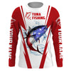 Maxcorners Tuna Fishing American Flag Custom Fishing Shirts, Patriotic Fishing gifts Fishing jerseys | red LM0501