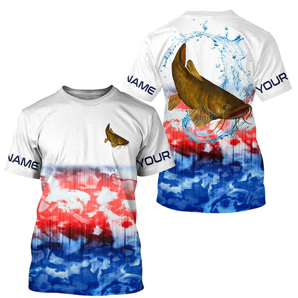 Maxcorners Customize Name Red, White, Blue Fishing 3D Shirts