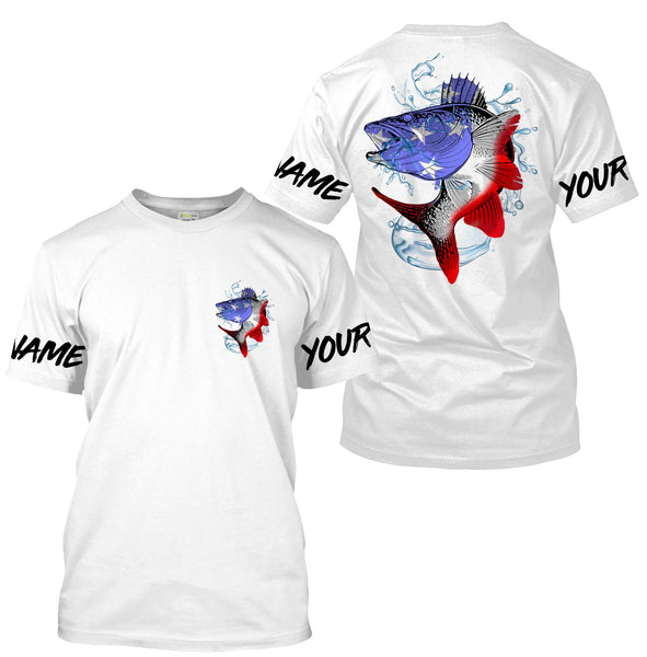 Maxcorners Walleye Fishing American Flag Customize Name 3D Shirts