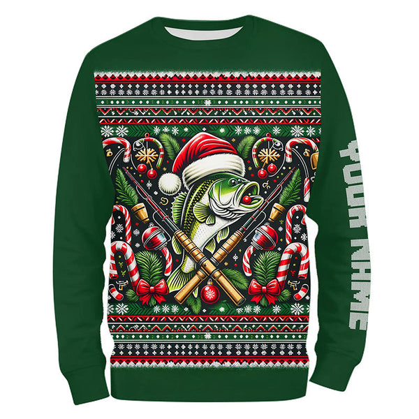 Maxcorners Bass Fishing Ugly Sweater Pattern Christmas Custom Fishing Shirts Personalized Fishing Gifts 2 LM2408