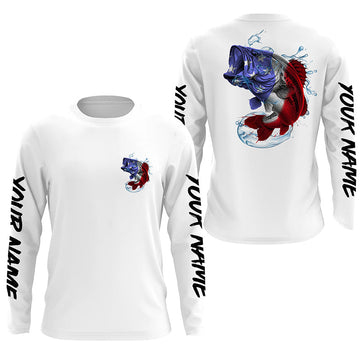 Maxcorners Bass Fishing American Flag Custom Long Sleeve Performance Shirts, Patriotic Bass Fishing Jerseys LM0201