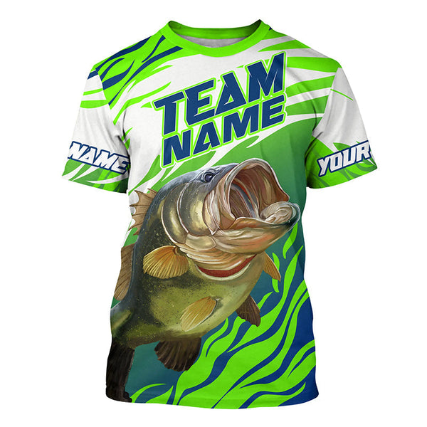 Maxcorners Bass Fishing Jerseys For Fishing Team Customize Name 3D Shirts Green