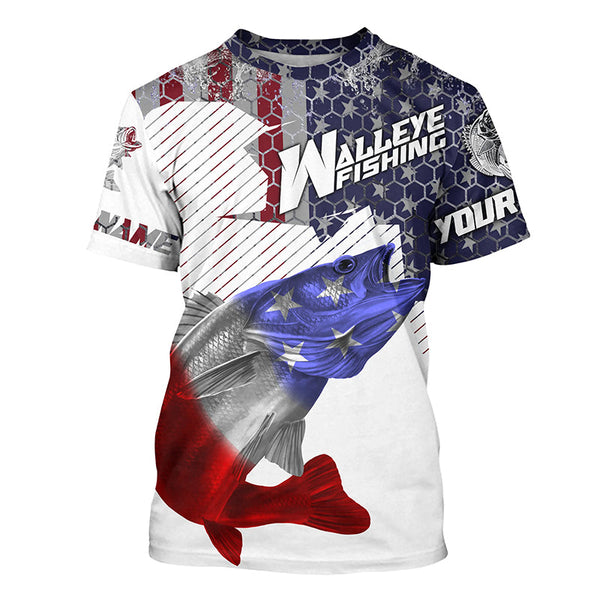 Maxcorners Customize Name American Flag Walleye 3D Shirts