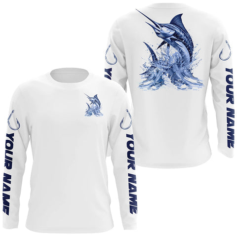 Maxcorners Personalized Marlin Long Sleeve Performance Fishing Shirts, Marlin Fishing Jersey LM2408