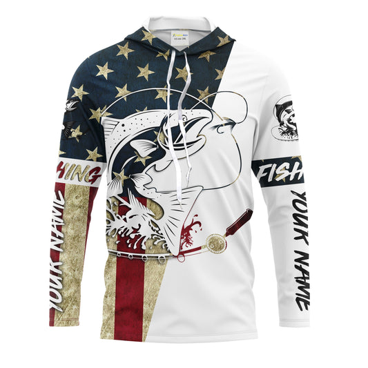 Maxcorners Salmon Fishing American Flag Custom UV Long Sleeve Fishing Shirts, Patriotic Fishing apparel LM0501
