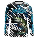Maxcorners Musky Fishing Custom Long Sleeve Tournament Shirts, Blue Grass Camo Musky Fishing Jerseys LM2408