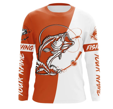 Maxcorners Personalized Bass Long sleeve Fishing Shirts, Bass Fall season Fishing Shirts | orange LM0201