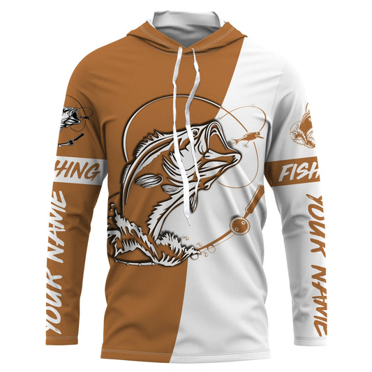 Maxcorners Personalized Bass Long sleeve Fishing Shirts, Bass Fall season Fishing Shirts | leather brown LM0201