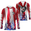 Maxcorners Custom 3D Flame American Flag Bass Long Sleeve Fishing Shirts, Patriotic Bass Fishing Jerseys LM0201