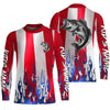 Maxcorners Custom 3D Flame American Flag Bass Long Sleeve Fishing Shirts, Patriotic Bass Fishing Jerseys LM0501