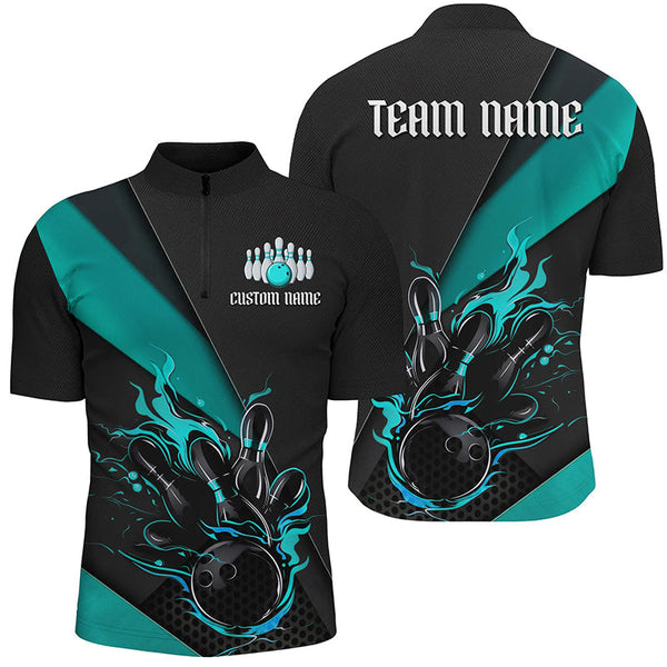 MaxCorners Bowling And Pins Tournament Jerseys Customized Name, Team Name 3D Stand Collar Zipper Polo Shirt For Men