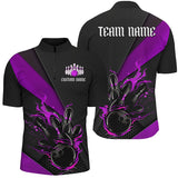 MaxCorners Bowling And Pins Tournament Jerseys Customized Name, Team Name 3D Stand Collar Zipper Polo Shirt For Men