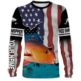 Maxcorners Red Snapper Fishing American Flag Customize Name 3D Shirts