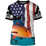 Maxcorners Red Snapper Fishing American Flag Customize Name 3D Shirts