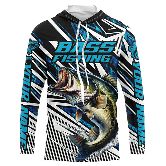 Maxcorners Custom Bass Fishing Camo Long Sleeve Tournament Fishing Shirts, Bass Fishing Jerseys | Blue LM0201