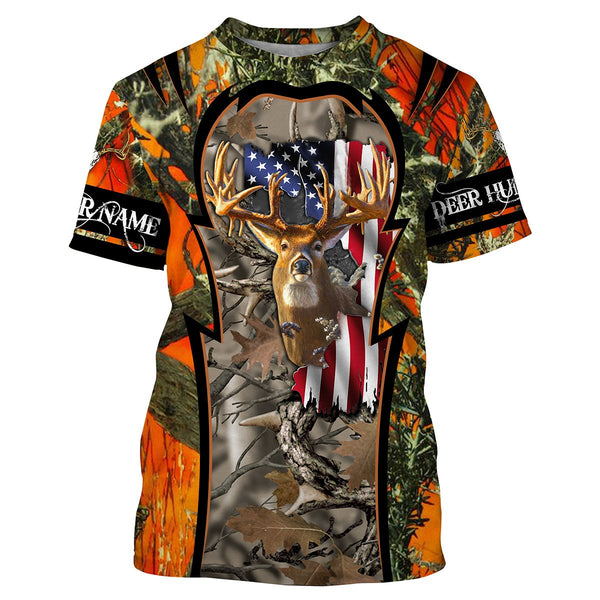 Maxcorners Deer Hunting American Flag Customize Name 3D Shirts