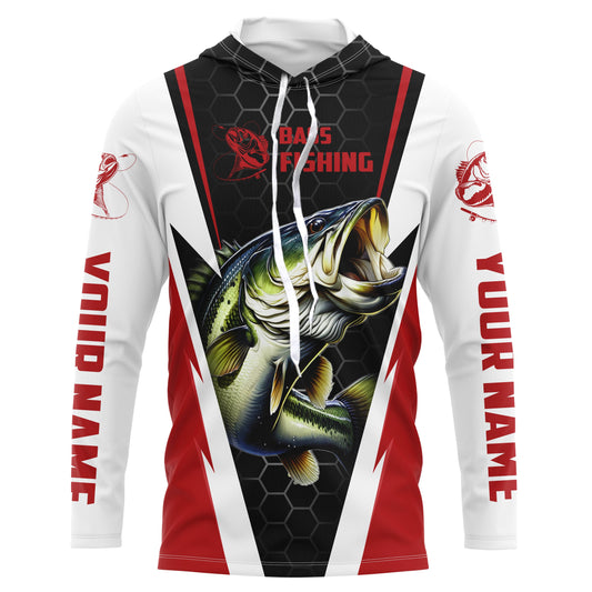 Maxcorners Personalized Bass Fishing jerseys, Bass Fishing Long Sleeve Fishing tournament shirts | red LM0201