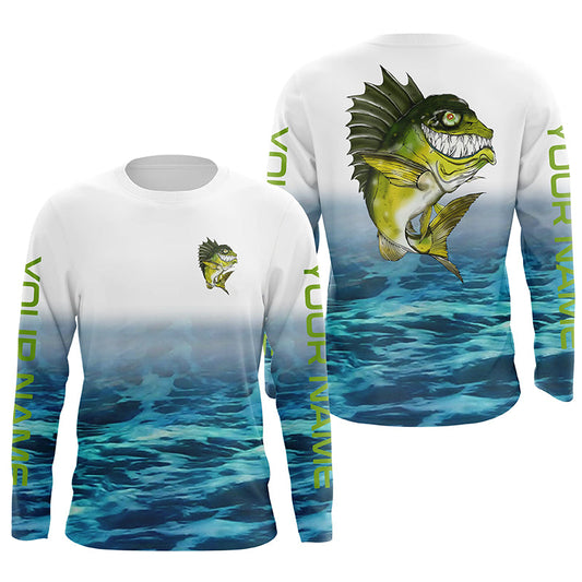 Maxcorners Custom Angry Bass Tournament Long Sleeve Fishing Shirts, Bass Performance Fishing Jerseys LM0201