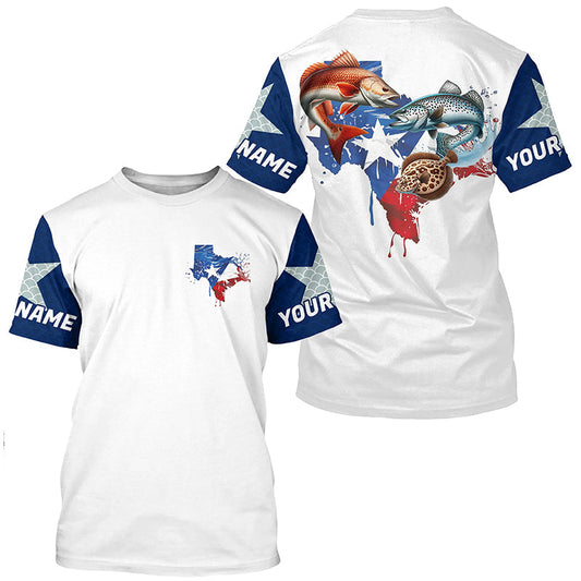 Maxcorners Custom Texas Slam Long Sleeve Fishing Shirts, Texas Trio Redfish, Trout, Flounder Fishing Shirts MT2108