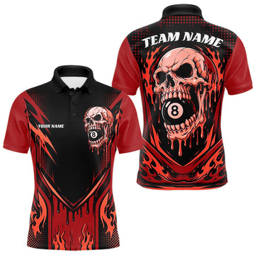 Maxcorners Custom Red Dripping Skull 8 Ball Halloween Billiards Men Polo Shirt, Pool Shirt