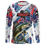Maxcorners Red, White And Blue Lightning Camo Custom Walleye Long Sleeve Tournament Fishing Shirts LM2408