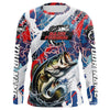 Maxcorners Red, White And Blue Lightning Camo Custom Largemouth Bass Long Sleeve Tournament Fishing Shirts LM0201
