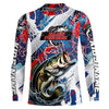 Maxcorners Red, White And Blue Lightning Camo Custom Largemouth Bass Long Sleeve Tournament Fishing Shirts LM0201