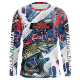 Maxcorners Red, White And Blue Lightning Camo Custom Pike Long Sleeve Tournament Fishing Shirts LM2408