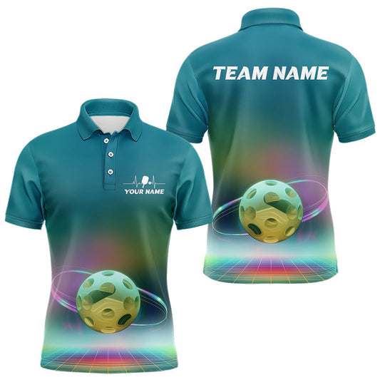 Maxcorners Custom Galaxy Colors Holographic Pickleball Team Polo Shirts For Men, Pickleball League Shirt  LM1307