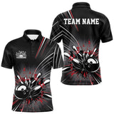 Maxcorners Custom Black And Red Grunge Bowling Team Jerseys, Men Bowling Polo Shirts MT0708