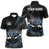 Maxcorners Custom Black And Blue Grunge Bowling Team Jerseys, Men Bowling Polo Shirts MT0708