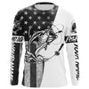 Maxcorners Black And White American Flag Bass Fishing Shirts, Personalized Patriotic Bass Fishing Jerseys LM0201