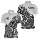 Maxcorners Custom Grunge Black And Gray Tribal Flame Polynesian Bowling Team Polo Shirt For Men