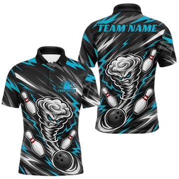 Maxcorners Custom Turquoise Blue Storm Thunnder Lightning Bolts Bowling Team Men Polo Shirt
