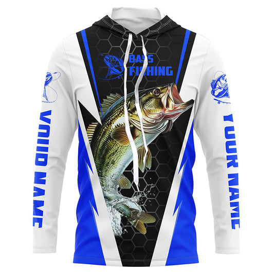 Maxcorners Personalized Bass Fishing Jerseys, Bass Fishing Long Sleeve Fishing Tournament Shirts | Blue LM0201