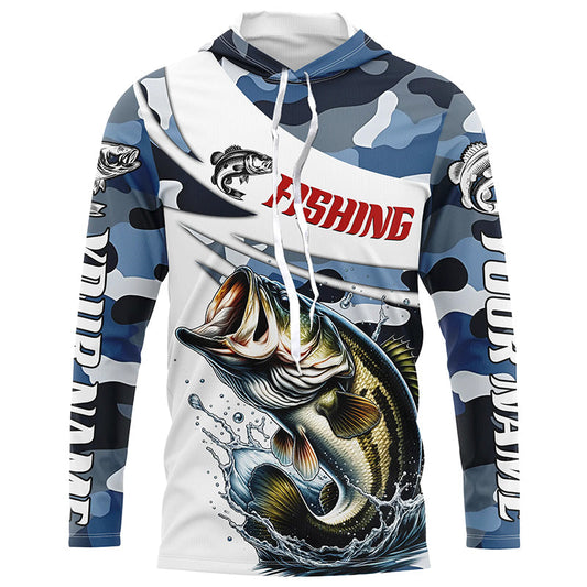Maxcorners Personalized Bass Fishing Jerseys, Camo Bass Fishing Long Sleeve Tournament Shirts LM0201