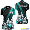 Maxcorners Custom Black And Turquoise Blue Bowling Team Jersey, Striking Bowling League Men Polo Shirt MT0609