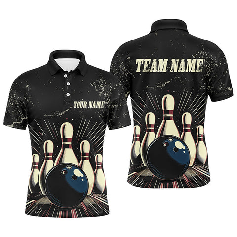 Maxcorners Custom Striking Bowling Polo Shirts Grunge Vintage Bowling Team Jerseys Retro Bowlers Outfits