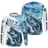 Maxcorners Bass Fishing Custom Long Sleeve Tournament Shirts, Blue Camo Bass Fishing Jerseys For Fisherman LM0201