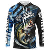 Maxcorners Personalized Blue Camo Bass Fishing Jerseys, Largemouth Bass Long Sleeve Tournament Fishing Shirts LM0201