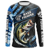 Maxcorners Personalized Blue Camo Bass Fishing Jerseys, Largemouth Bass Long Sleeve Tournament Fishing Shirts LM0201