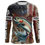 Maxcorners Custom Rainbow Trout Long Sleeve Fishing Shirts For Men, Patriotic Amerian Flag Trout Fishing Shirt LM2408