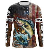 Maxcorners Custom Walleye Long Sleeve Fishing Shirts For Men, Patriotic Amerian Flag Walleye Fishing Shirt LM2408
