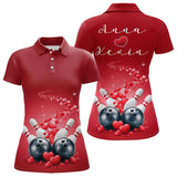 Maxcorners Custom Red Valentine Bowling Polo Shirts For Men, Valentines Day Couple Bowling Outfits